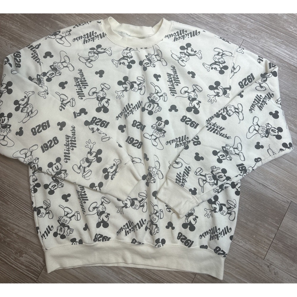 Disney Mickey Mouse Sweatshirt  Cream  Mickey & 1928 Graphic Womens‎ Medium Flaw